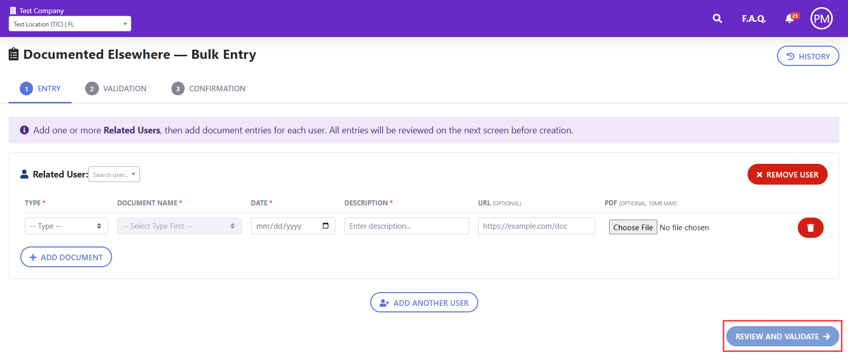 Review and Validate button