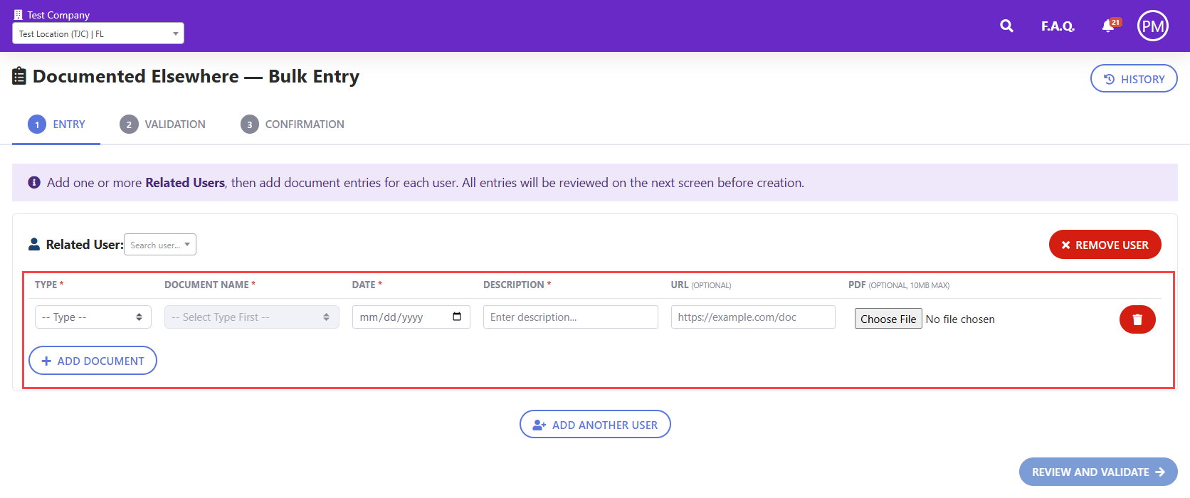 Document entry fields